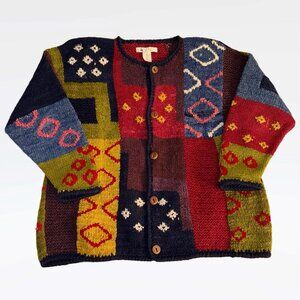 Vintage Wool Sweater Toshy Multicolor Cardigan Sweater One Size Warm & Cozy 80's